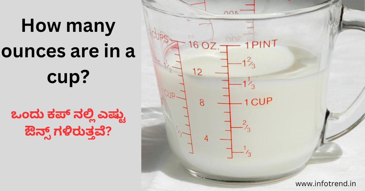 ಒಂದು ಕಪ್ ನಲ್ಲಿ ಎಷ್ಟು ಔನ್ಸ್ ಗಳಿರುತ್ತವೆ?